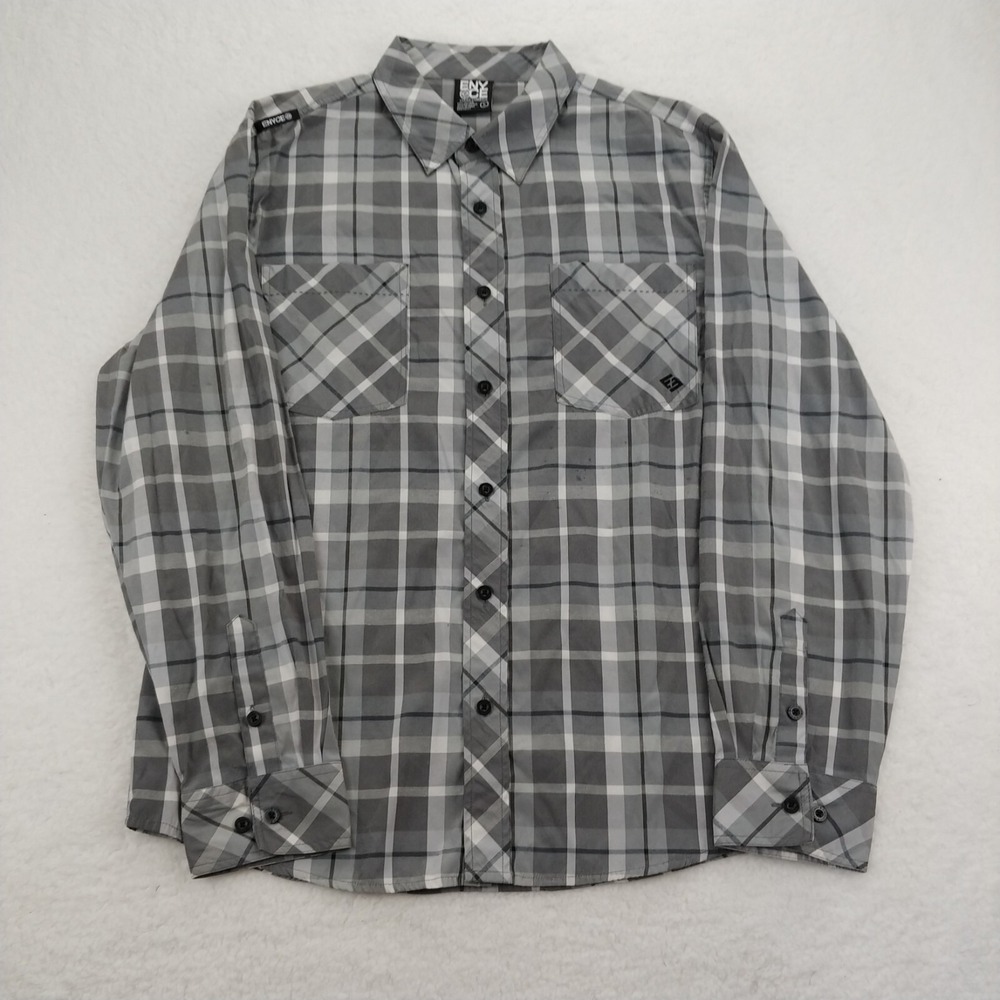Enyoce Mens Black & White Multi Color Plaid Big Size L Long Sleeve Shirt